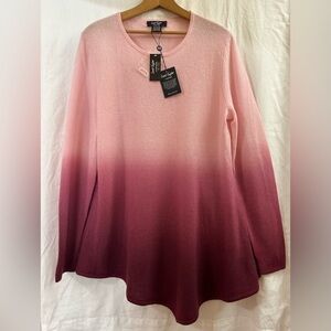 NWT Lord & Taylor Cashmere Asymmetrical Sweater Pink Dip Dye Ombré Sz XL